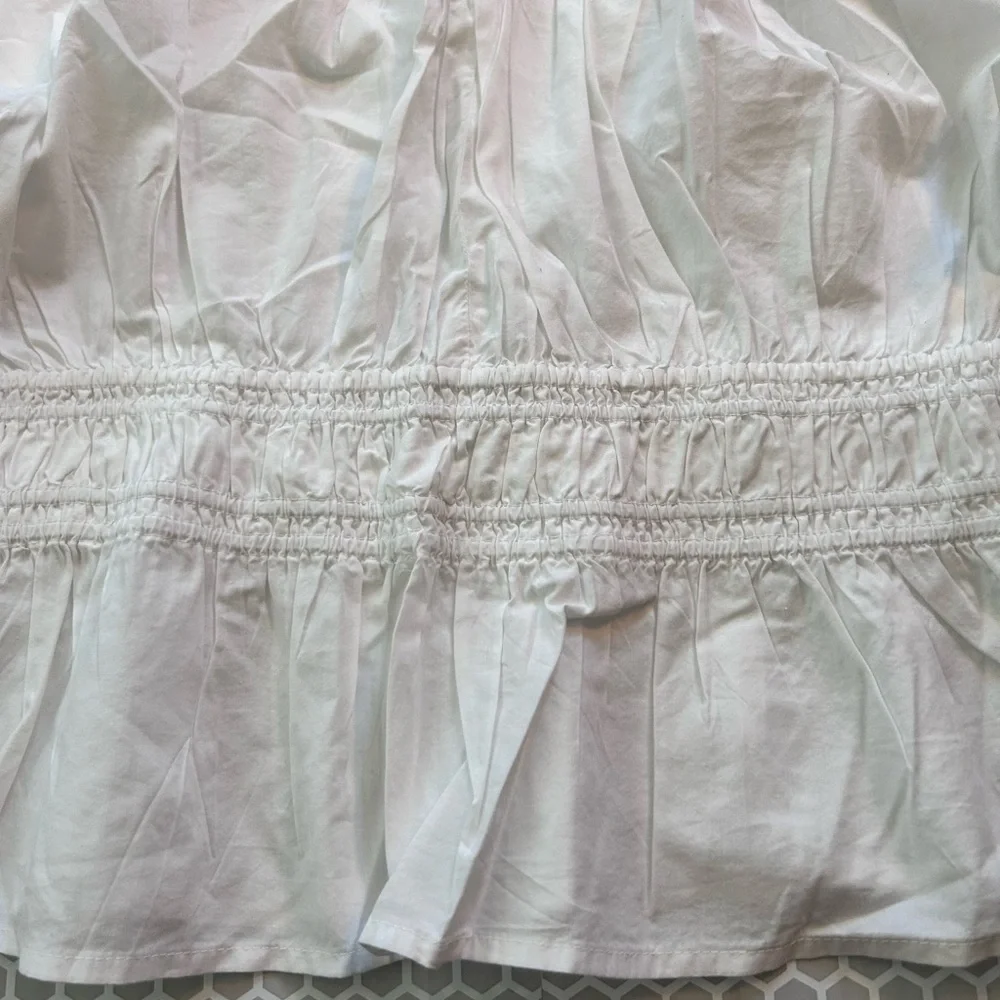 NWT LOFT White Smocked-Waist Peasant Fairy Blouse With Balloon Sleeves  Size XL